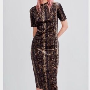Zara Black and Brown Snake Print Midi Dress